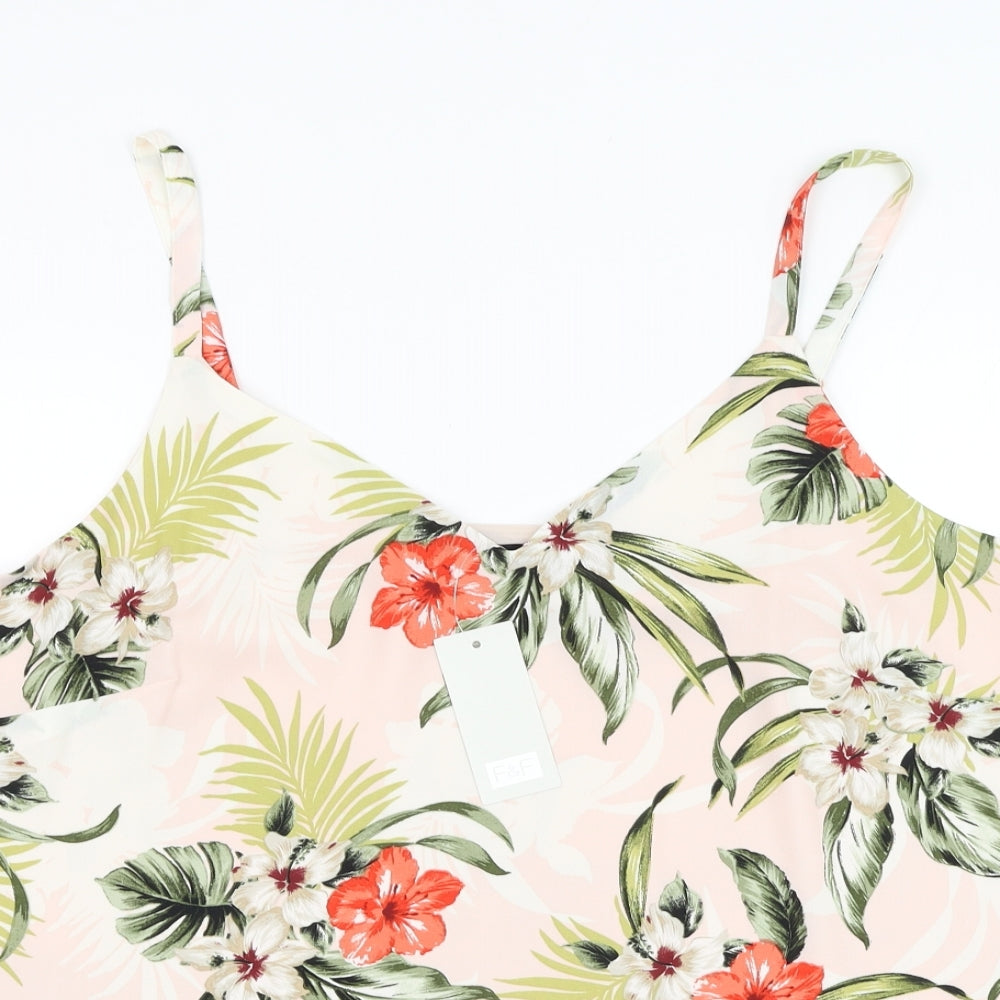 F&F Womens Pink Floral Polyester Basic Tank Size 18 V-Neck