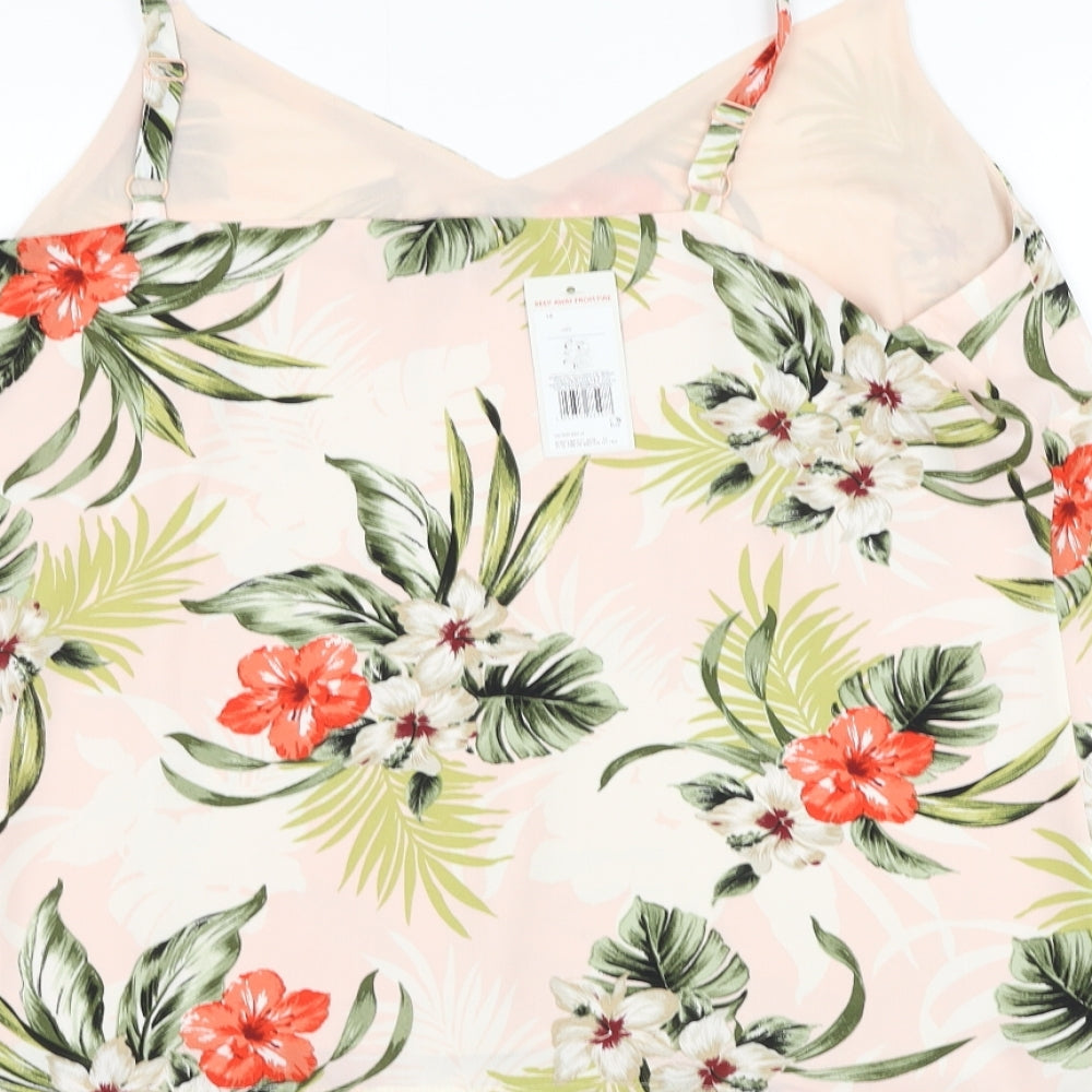 F&F Womens Pink Floral Polyester Basic Tank Size 18 V-Neck