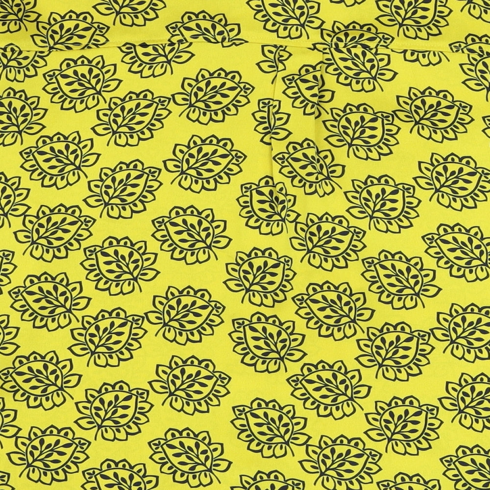 Marks and Spencer Womens Yellow Floral Polyester Basic Button-Up Size 14 Collared