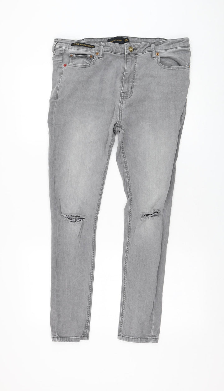 Bucks Couture Womens Grey Cotton Skinny Jeans Size 34 in L27 in Regular Zip