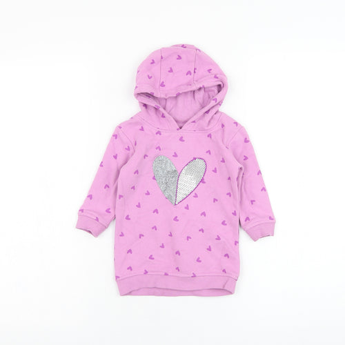 Dunnes Stores Girls Purple  Cotton Jumper Dress  Size 6-9 Months  Round Neck Pullover - Heart