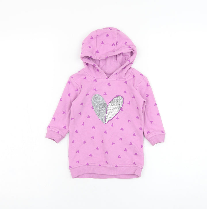 Dunnes Stores Girls Purple Cotton Jumper Dress Size 6-9 Months Round Neck Pullover - Heart