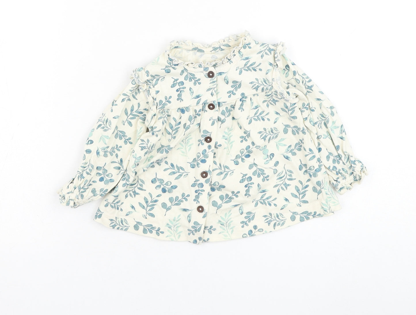George Girls White Floral Cotton Basic T-Shirt Size 9-12 Months Round Neck Pullover