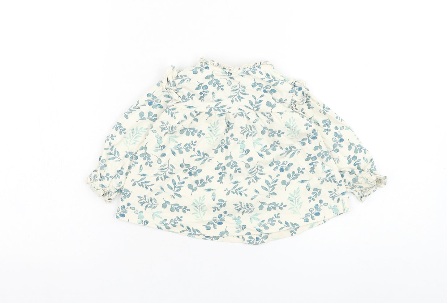 George Girls White Floral Cotton Basic T-Shirt Size 9-12 Months Round Neck Pullover