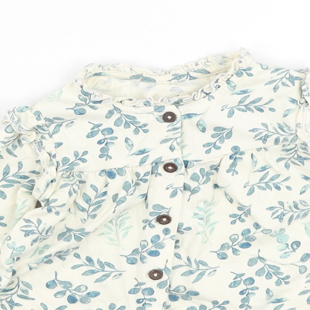 George Girls White Floral Cotton Basic T-Shirt Size 9-12 Months Round Neck Pullover