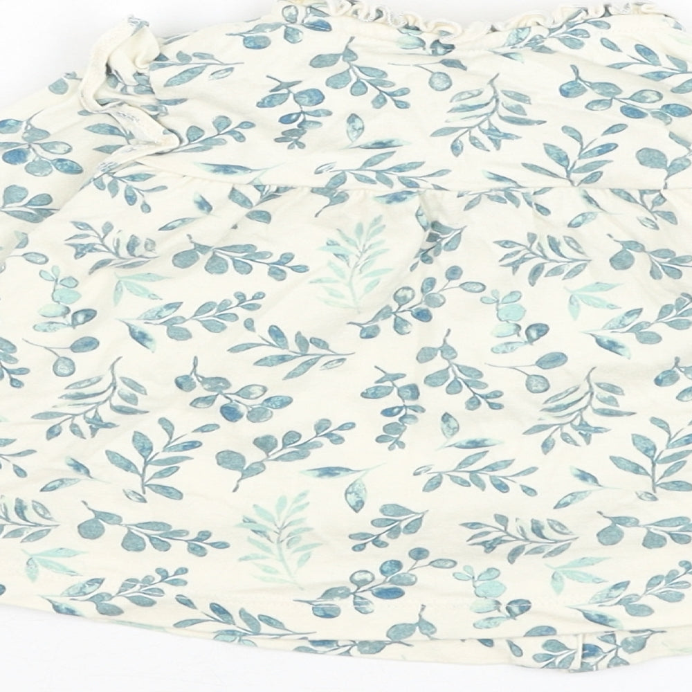 George Girls White Floral Cotton Basic T-Shirt Size 9-12 Months Round Neck Pullover