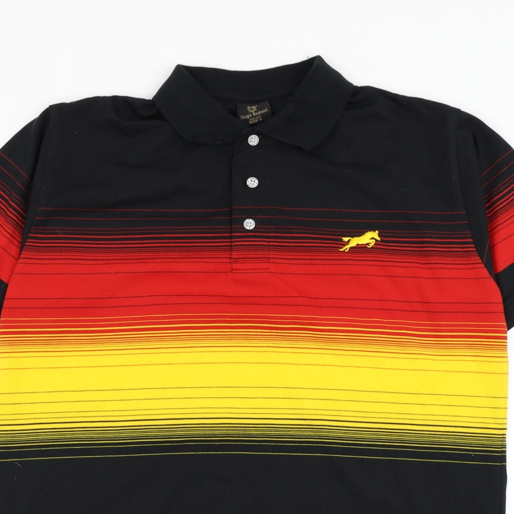 Hugo Samuel Mens Black  Cotton  Polo Size L Collared Pullover