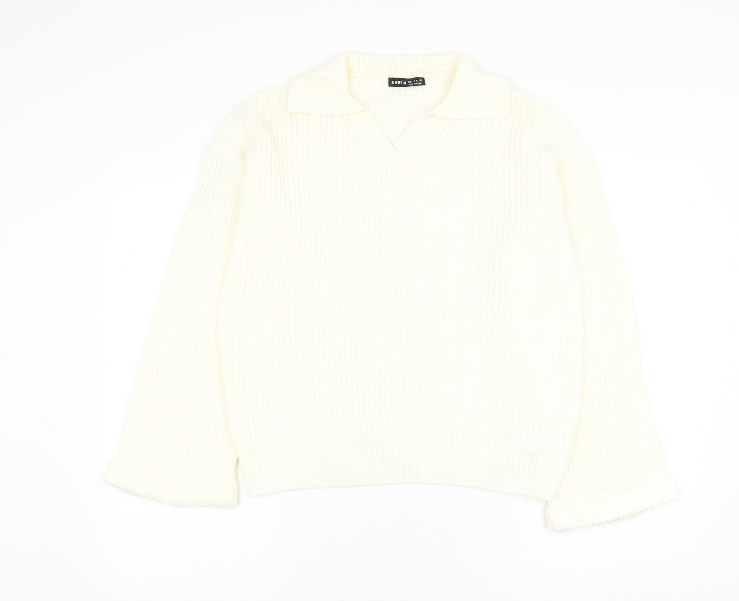 SheIn Womens Ivory V-Neck  Acrylic Pullover Jumper Size 8