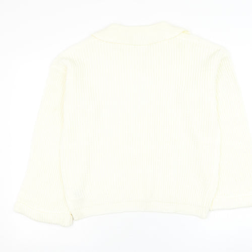 SheIn Womens Ivory V-Neck  Acrylic Pullover Jumper Size 8