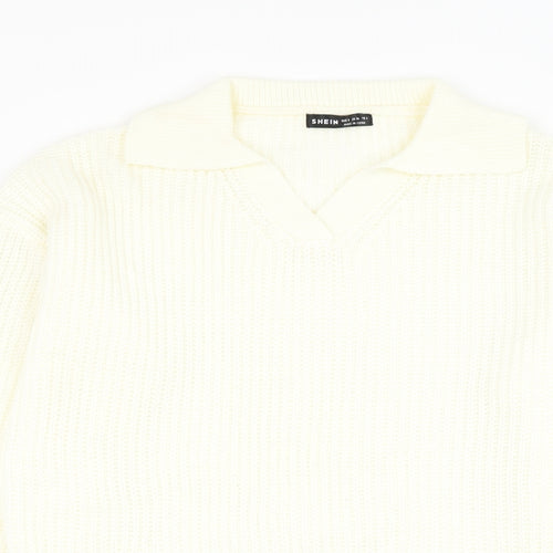 SheIn Womens Ivory V-Neck  Acrylic Pullover Jumper Size 8