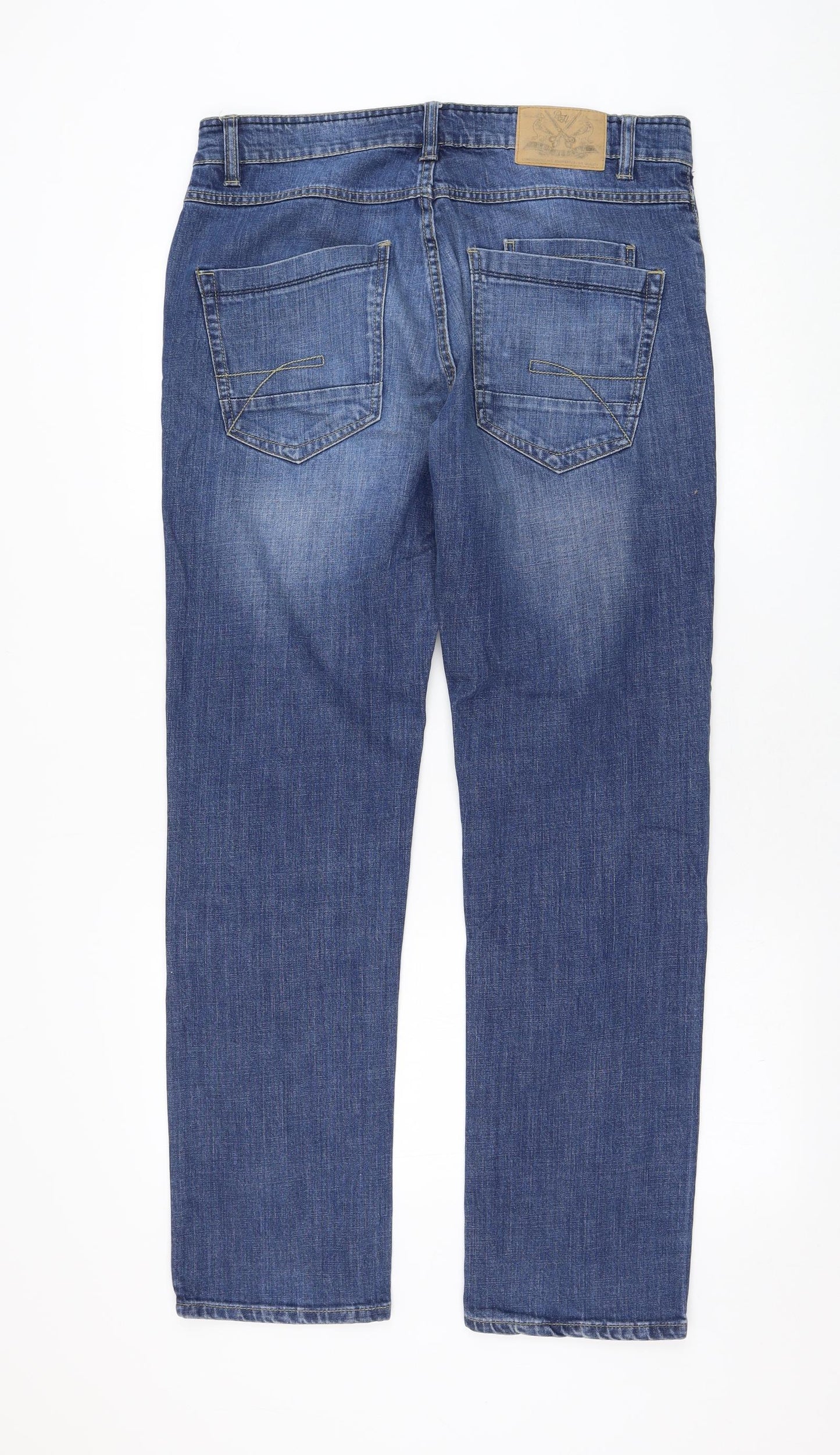 Red Herring Mens Blue  Cotton Straight Jeans Size 34 in L30 in Regular Zip