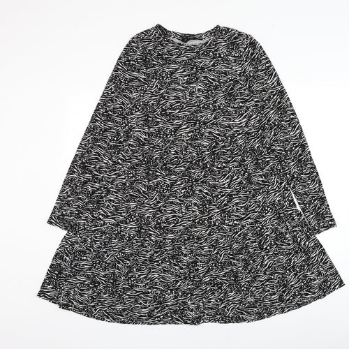 F&F Womens Black Animal Print Viscose Trapeze & Swing  Size 10  Round Neck Pullover
