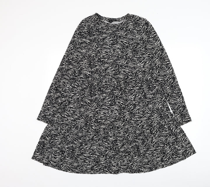 F&F Womens Black Animal Print Viscose Trapeze & Swing  Size 10  Round Neck Pullover