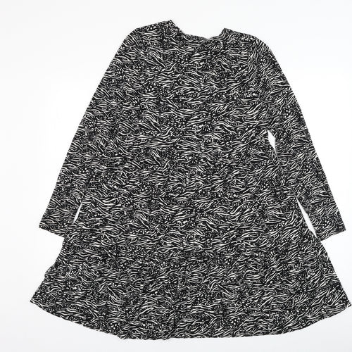 F&F Womens Black Animal Print Viscose Trapeze & Swing  Size 10  Round Neck Pullover