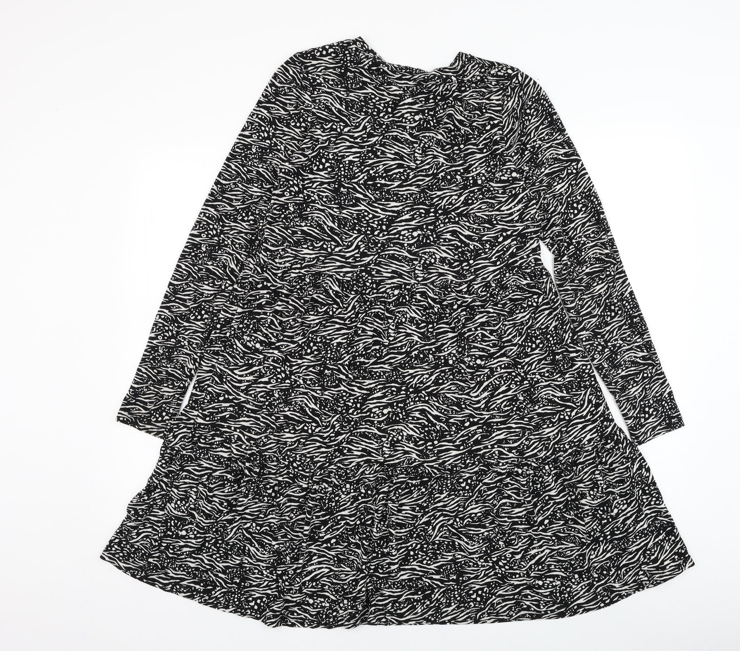 F&F Womens Black Animal Print Viscose Trapeze & Swing  Size 10  Round Neck Pullover