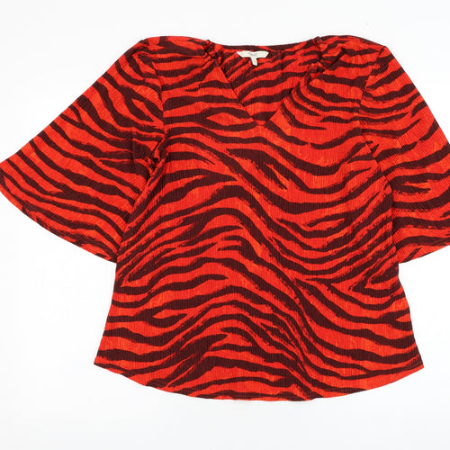 NEXT Womens Red Animal Print Polyester Basic Blouse Size 10 V-Neck
