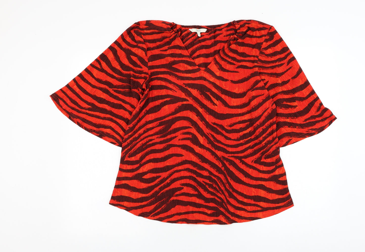NEXT Womens Red Animal Print Polyester Basic Blouse Size 10 V-Neck