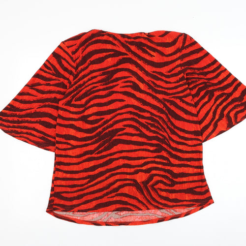 NEXT Womens Red Animal Print Polyester Basic Blouse Size 10 V-Neck