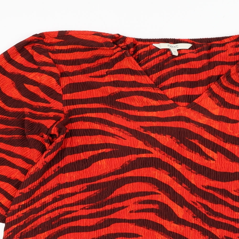 NEXT Womens Red Animal Print Polyester Basic Blouse Size 10 V-Neck