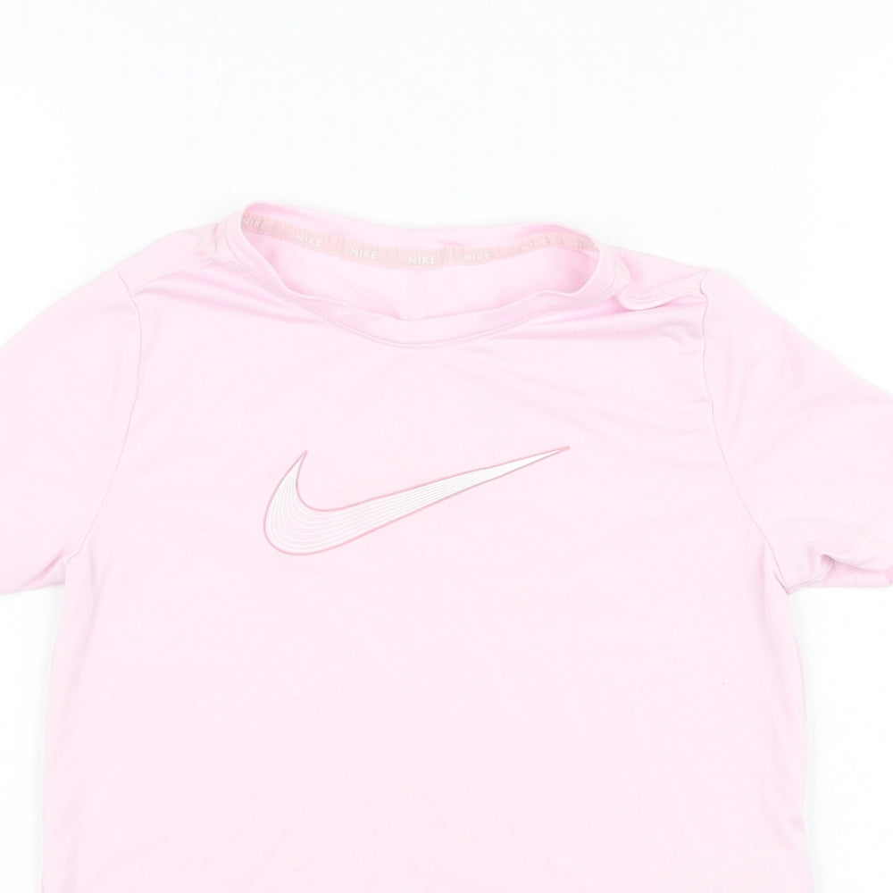 Nike Girls Pink  Polyester Basic T-Shirt Size 8-9 Years Round Neck Pullover