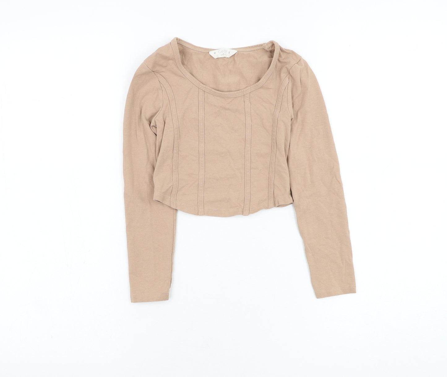 Matalan Girls Brown  Cotton Basic T-Shirt Size 9 Years Round Neck Pullover