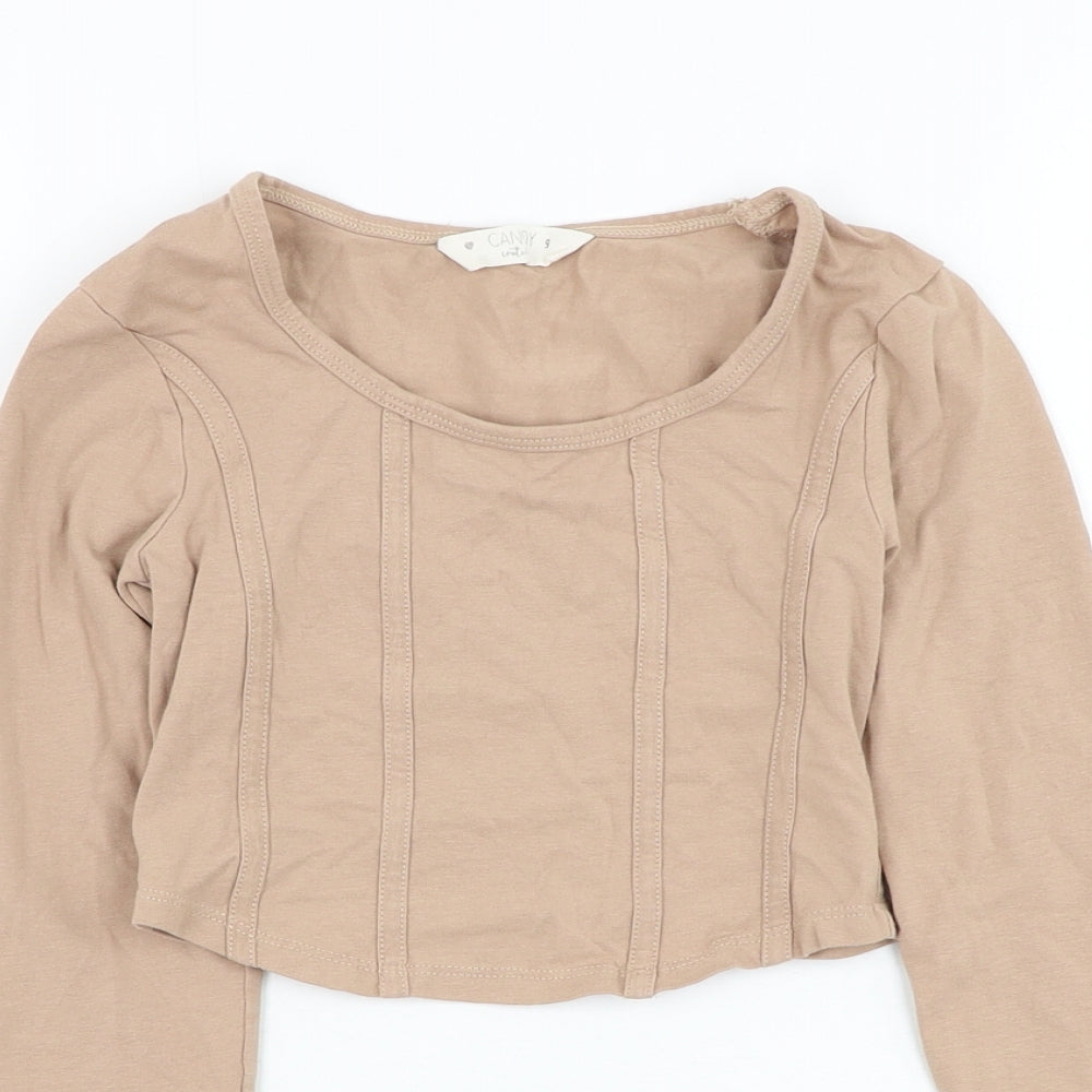 Matalan Girls Brown  Cotton Basic T-Shirt Size 9 Years Round Neck Pullover