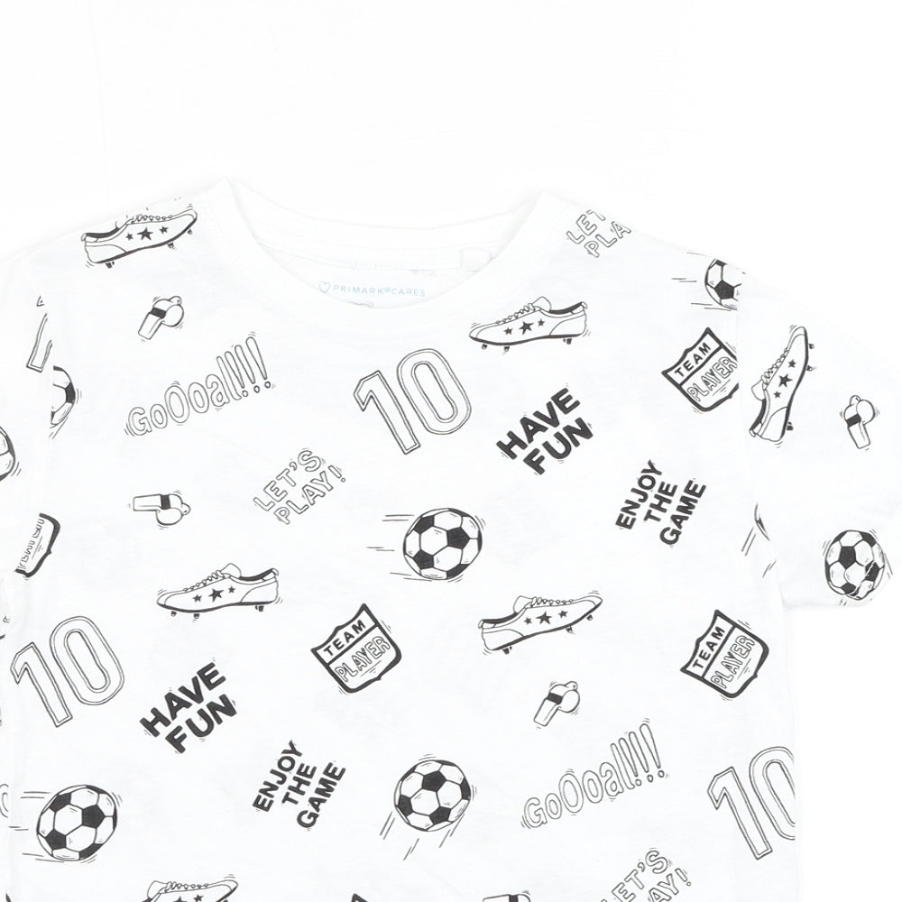 Primark Boys White  Cotton Basic T-Shirt Size 4-5 Years Round Neck Pullover - Football