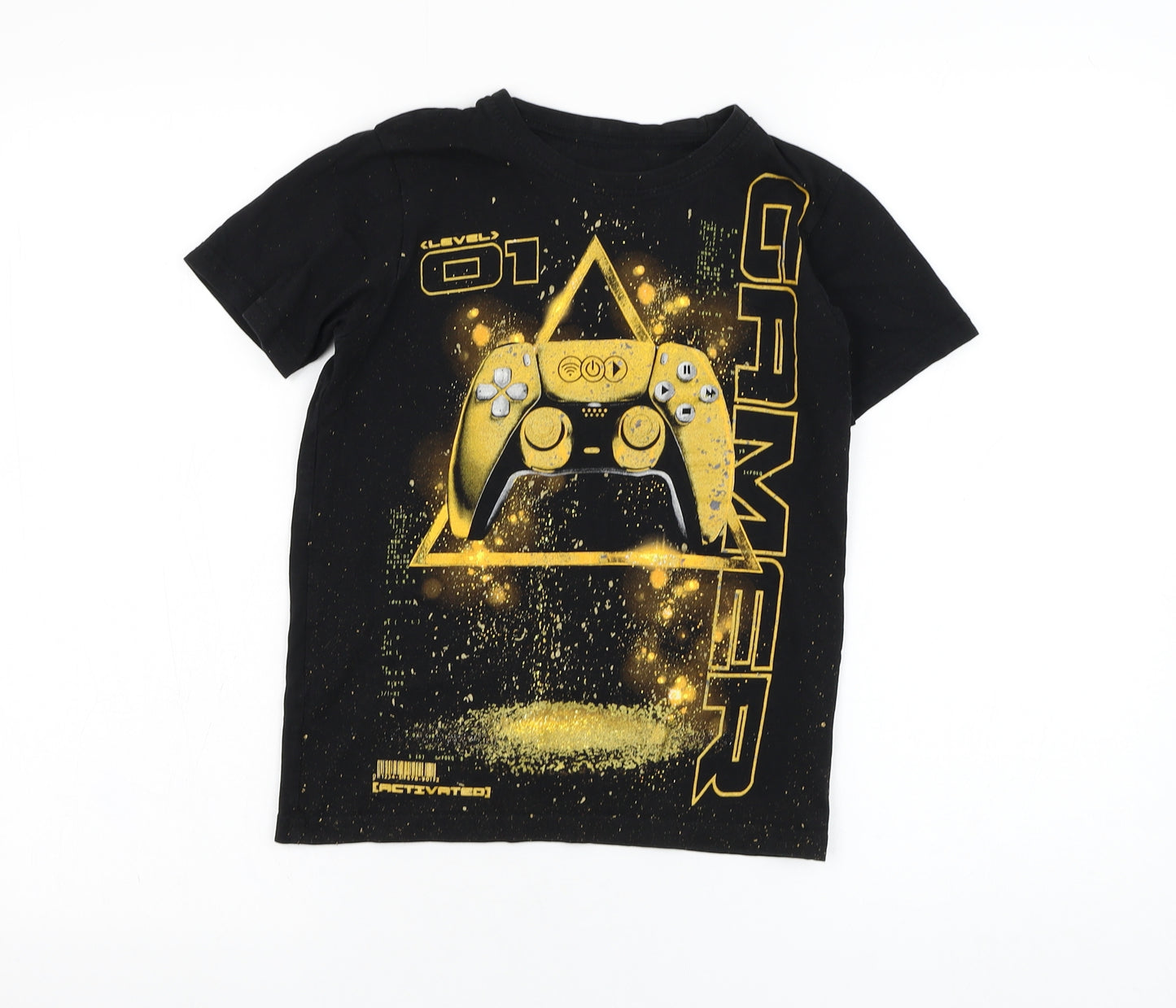 Preworn Boys Black  Cotton Basic T-Shirt Size 9-10 Years Round Neck Pullover - Gamer