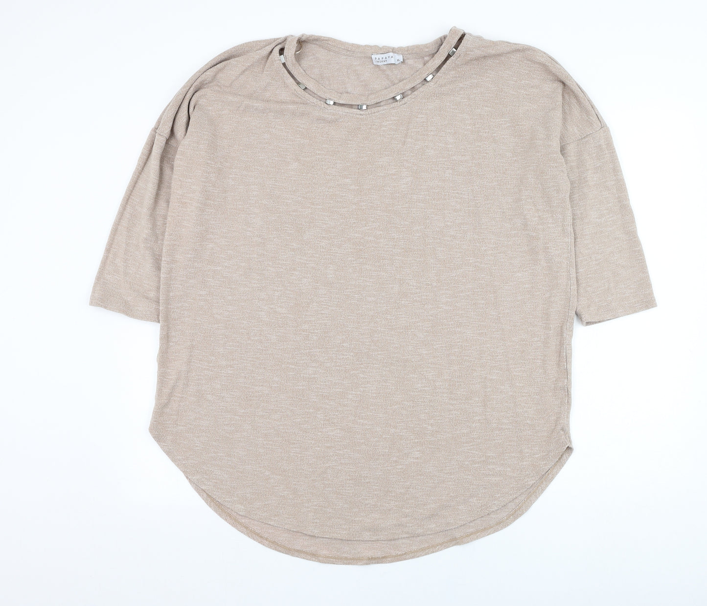 Papaya Womens Brown Round Neck  Viscose Pullover Jumper Size XL