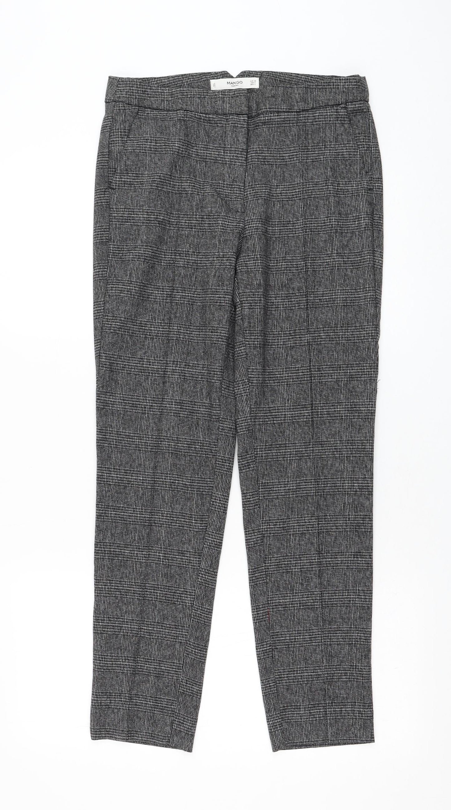 Mango Womens Grey Check Polyester Carrot Trousers Size 10 L27 in Regular Zip