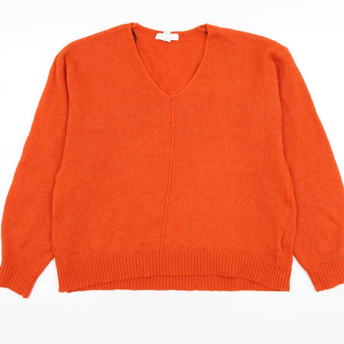 H&M Womens Orange V-Neck  Acrylic Pullover Jumper Size S