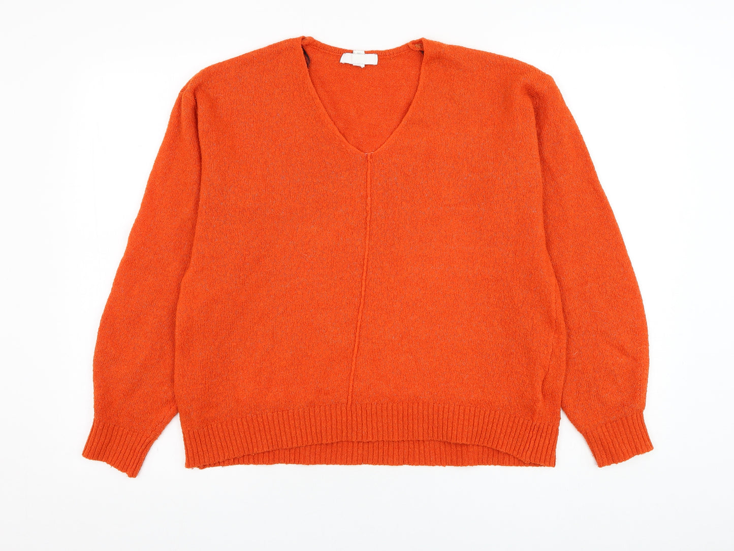 H&M Womens Orange V-Neck  Acrylic Pullover Jumper Size S