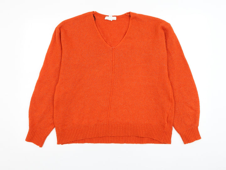 H&M Womens Orange V-Neck  Acrylic Pullover Jumper Size S