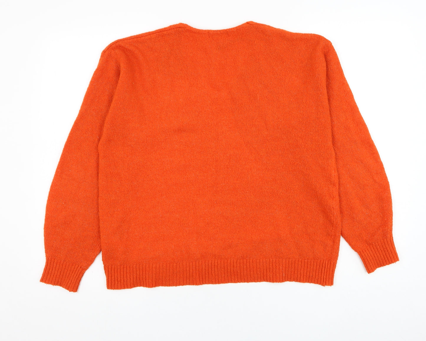 H&M Womens Orange V-Neck  Acrylic Pullover Jumper Size S