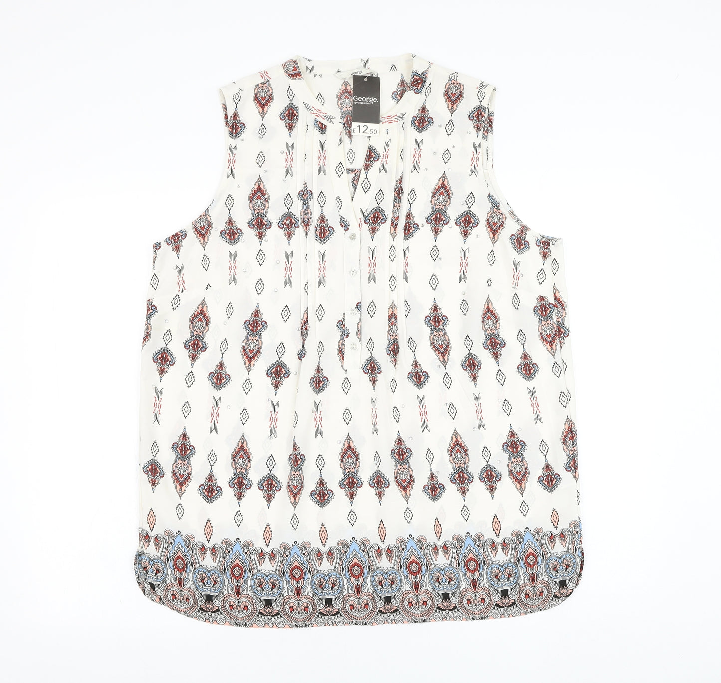 George Womens White Paisley Polyester Basic Button-Up Size 16 V-Neck