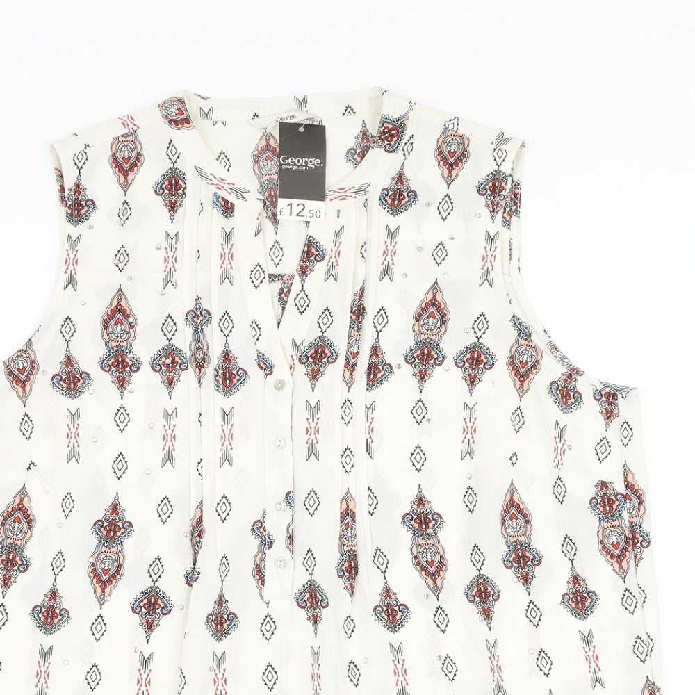George Womens White Paisley Polyester Basic Button-Up Size 16 V-Neck