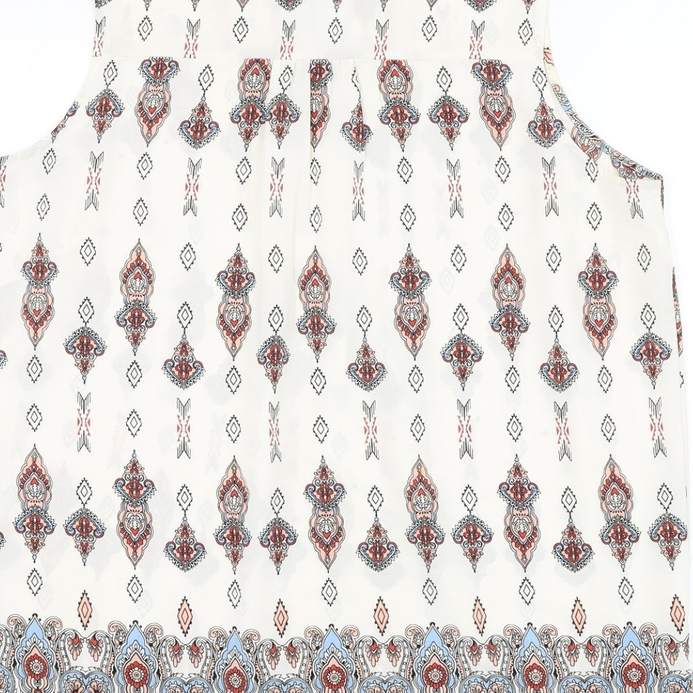 George Womens White Paisley Polyester Basic Button-Up Size 16 V-Neck