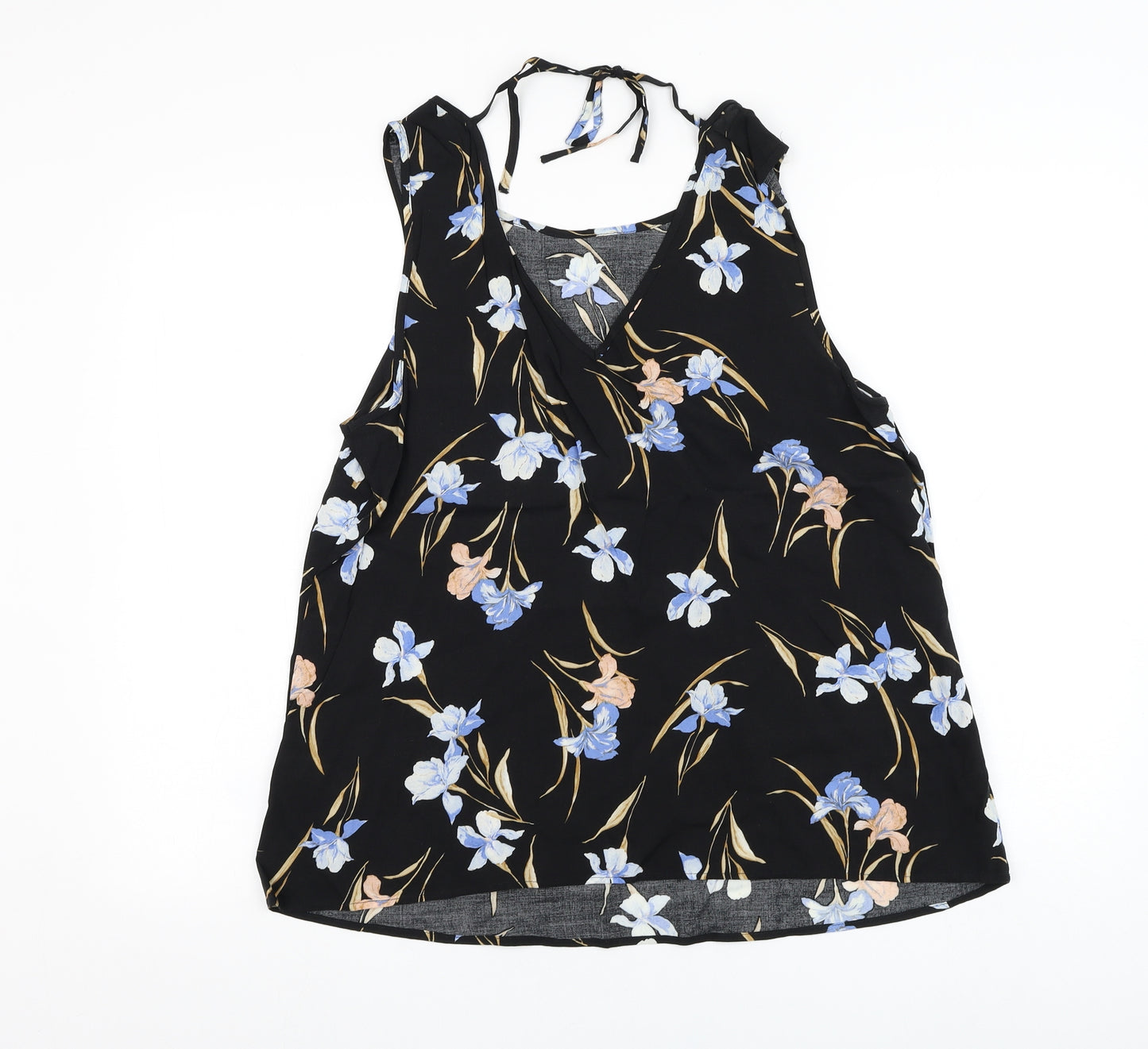 F&F Womens Black Floral Viscose Basic Blouse Size 16 Round Neck