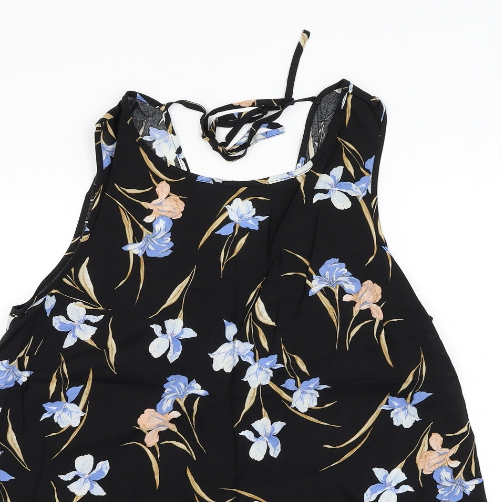 F&F Womens Black Floral Viscose Basic Blouse Size 16 Round Neck
