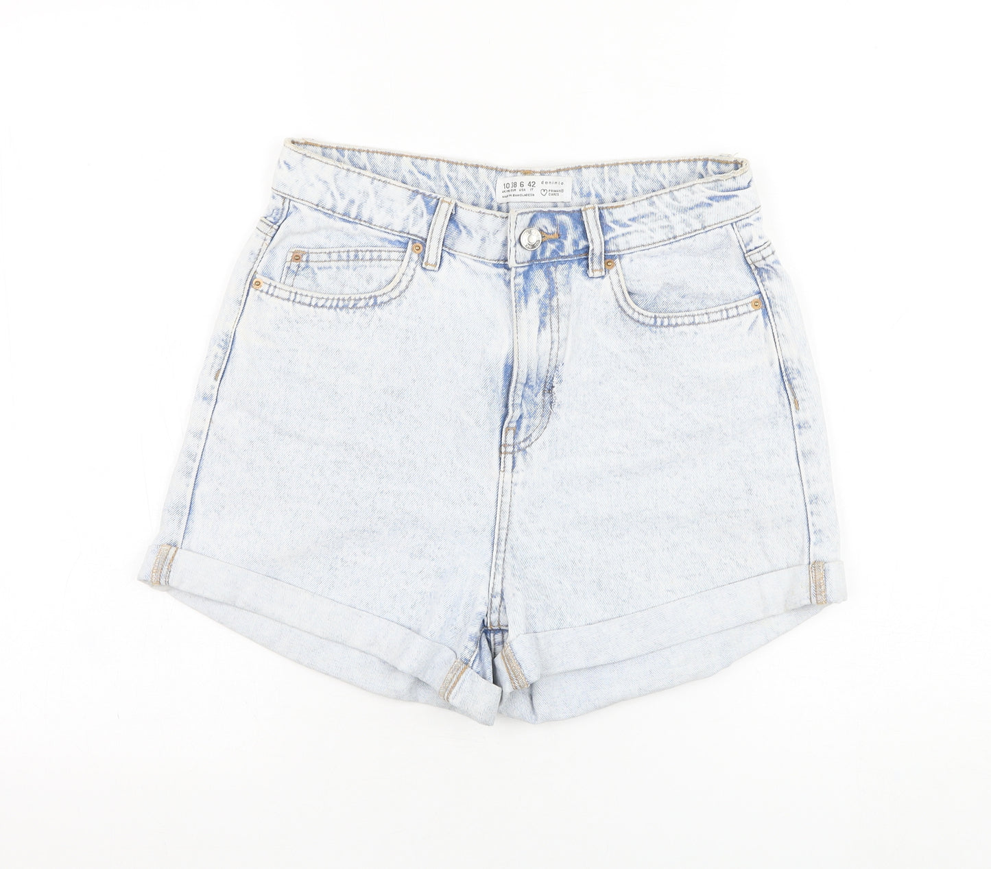 Primark Womens Blue  Cotton Bermuda Shorts Size 10 L4 in Regular Zip