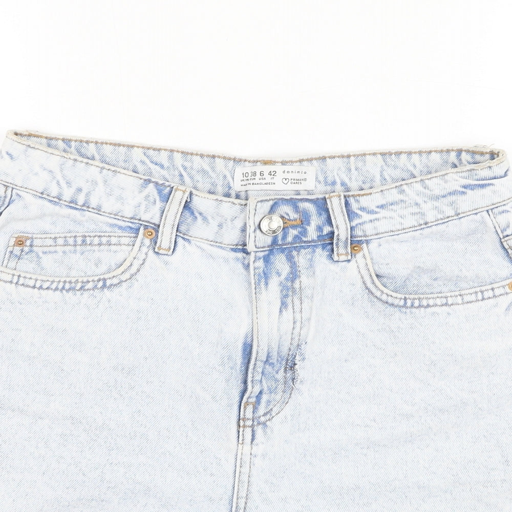 Primark Womens Blue  Cotton Bermuda Shorts Size 10 L4 in Regular Zip