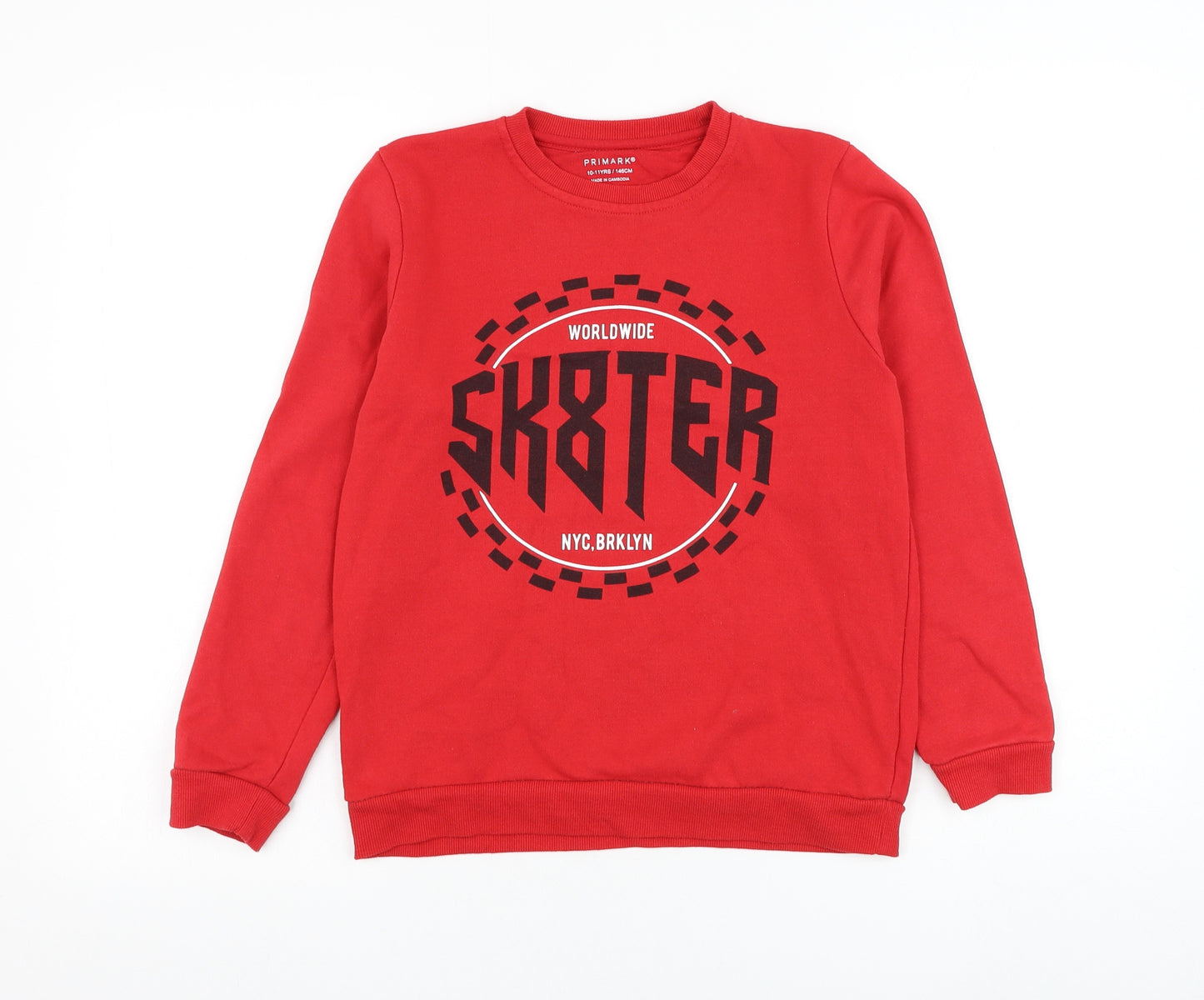 Primark Boys Red  Cotton Pullover Sweatshirt Size 10-11 Years  Pullover - Sk8ter