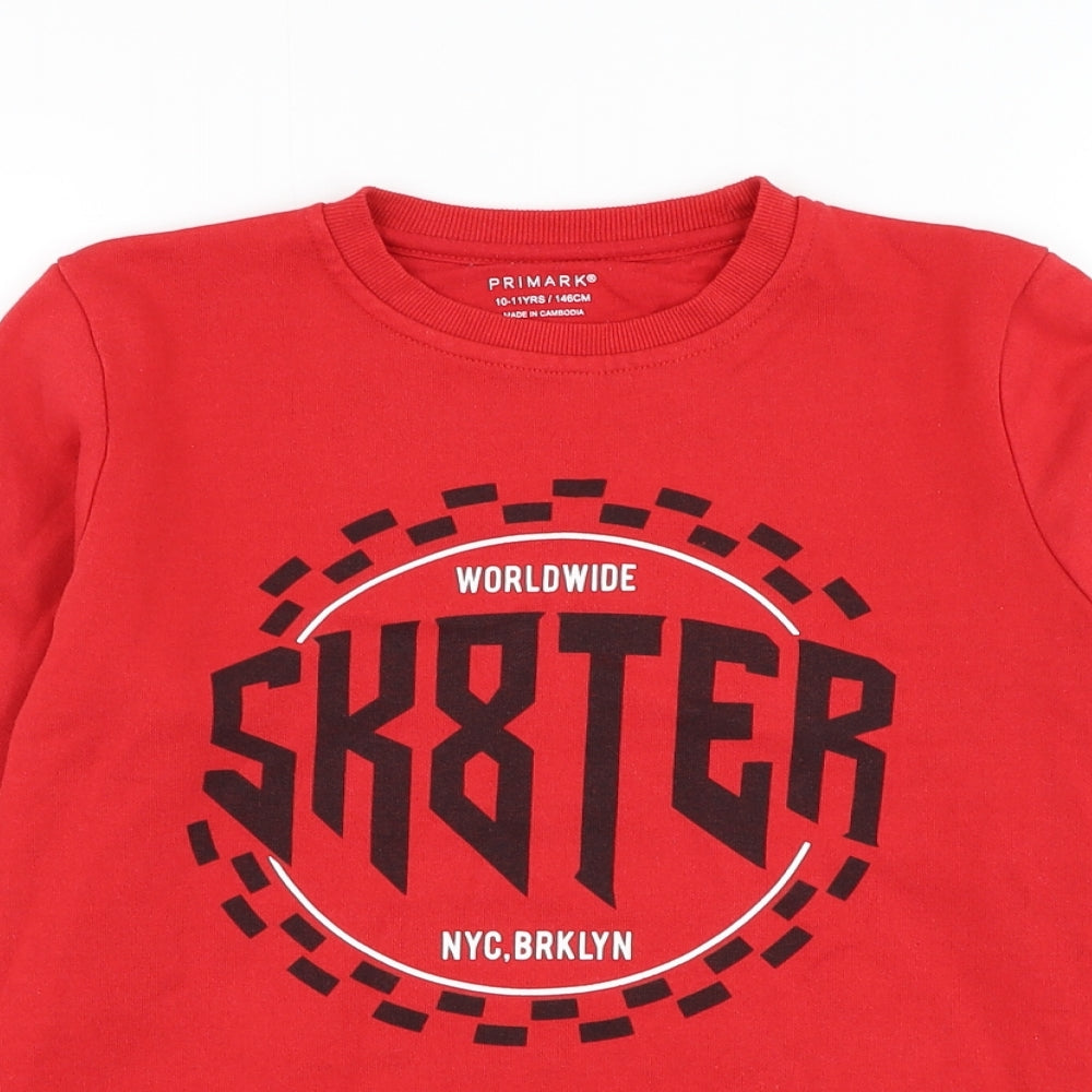 Primark Boys Red  Cotton Pullover Sweatshirt Size 10-11 Years  Pullover - Sk8ter