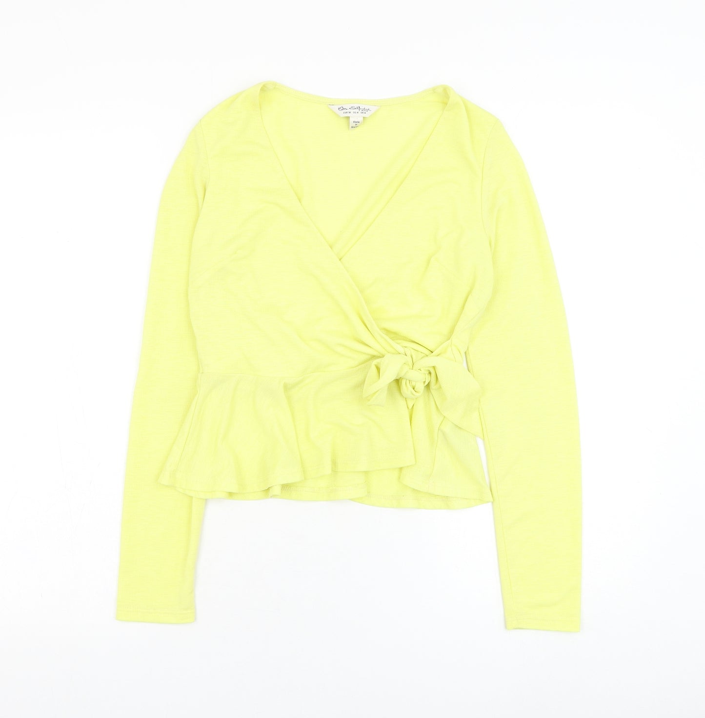 Miss Selfridge Womens Yellow  Polyester Basic Blouse Size 8 V-Neck