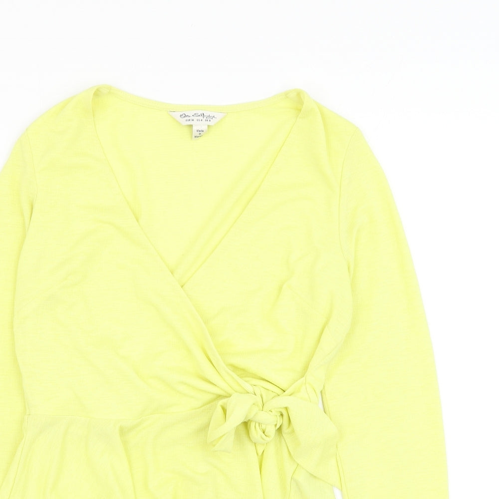 Miss Selfridge Womens Yellow  Polyester Basic Blouse Size 8 V-Neck