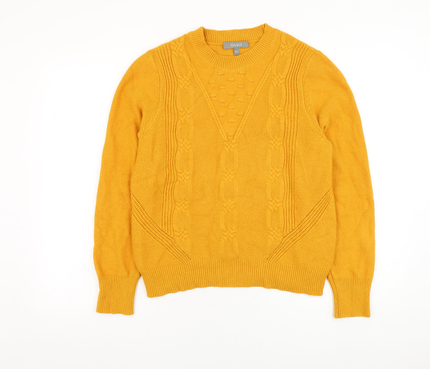 Oasis Womens Yellow Round Neck  Viscose Pullover Jumper Size L