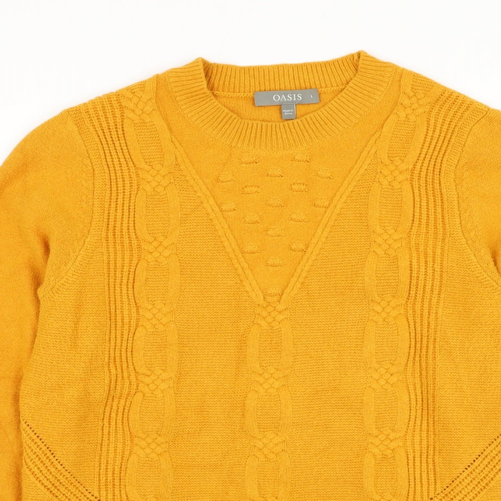 Oasis Womens Yellow Round Neck  Viscose Pullover Jumper Size L