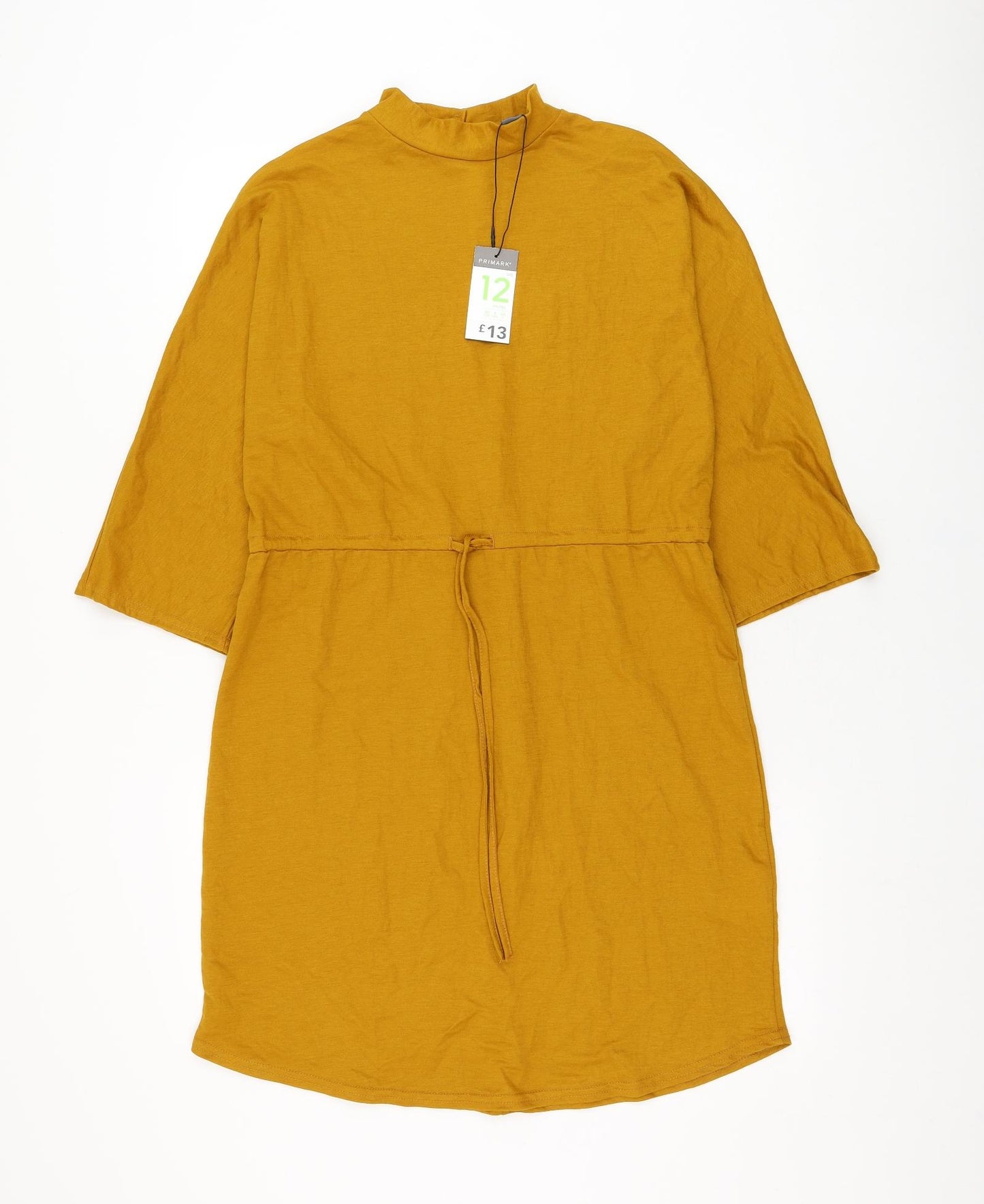 Primark Womens Yellow  Viscose Shift  Size 12  Mock Neck Pullover