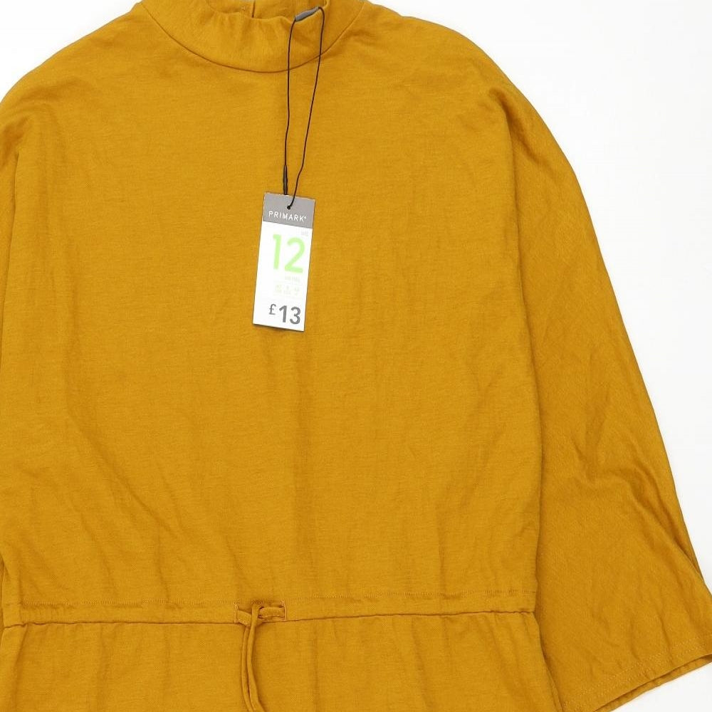 Primark Womens Yellow  Viscose Shift  Size 12  Mock Neck Pullover
