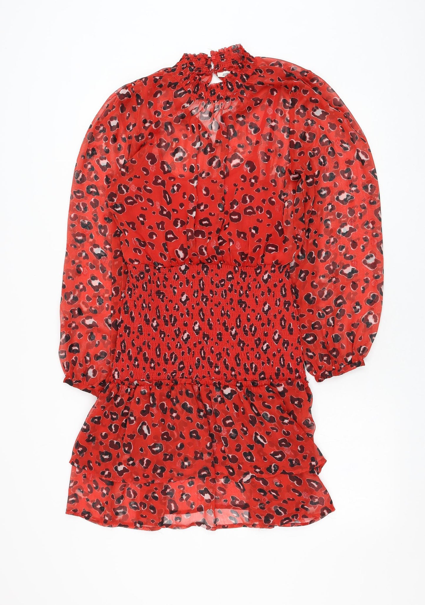 River Island Womens Red Animal Print Polyester Shirt Dress  Size 12  Mock Neck Pullover